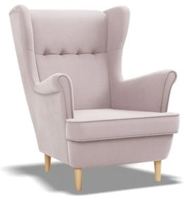 Uszak fotel, bársony, rózsaszín