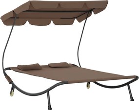 Outsunny Kétszemélyes Napozóágy Állítható Napernyővel Kültérre és Kertbe 200x175x134cm Barna | Aosom