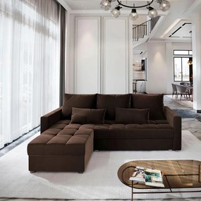 Barna kihúzható sarokkanapé ZENOVA 220 x 140 cm, kétoldalas