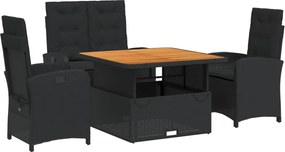 vidaXL 4 részes fekete polyrattan kerti étkezőszett párnákkal