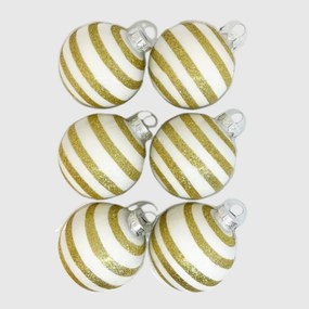 Gold glitter stripe fehér-arany kézzel festett üveg karácsonyi gömb szett 6*7cm