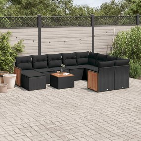 vidaXL 11 részes fekete polyrattan kerti ülőgarnitúra párnákkal