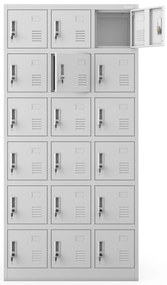 18 rekeszes öltözőszekrény talapzattal KAROL, 900 x 1850 x 400 mm, szürke