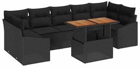 vidaXL Kert étkező szett párnával 8 pcs Fekete és Barna