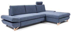 AVESTA jobb oldali L alakú kinyitható kárpitozott sarokülőgarnitúra tárolóval, kék