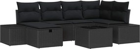 vidaXL Kerti Kanapé Szett párnával 7 pcs Fekete polirattan