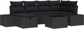 vidaXL Kerti Kanapé Szett párnával 7 pcs Fekete polirattan