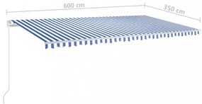 kék és fehér kézzel kihúzható LED-es napellenző 600 x 350 cm
