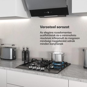 Klarstein Verosteel gázfőzőlap, 4 égős, elektromos gyújtás, földgázzal és LPG-vel kompatibilis, 8000 W, 60cm