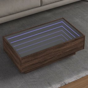 Barna tölgy szerelt fa dohányzóasztal LED-del 90 x 50 x 30 cm