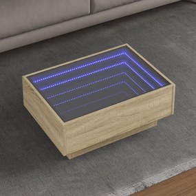 Sonoma tölgy szerelt fa dohányzóasztal LED-del 70 x 50 x 30 cm
