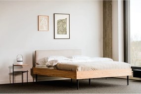 Natúr színű kárpitozott-forgácslemez franciaágy ágyráccsal 160x200 cm tölgyfa dekorral Streiko – noo.ma