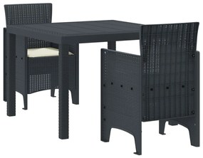 3 Részes Kerti Étkezőgarnitúra Párnákkal Antracit Poly Rattan