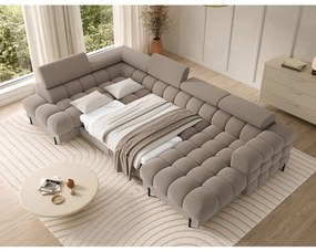 Világosbarna bársony kinyitható sarokkanapé (bal oldali-U alakú) Feraria – ELTAP