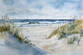 Vászonkép Canvas Tájkép Tengerpart Homok Háborgó Tenger Hullámok 60x40