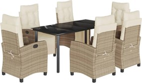 vidaXL 7 részes bézs polyrattan kerti étkezőgarnitúra párnákkal