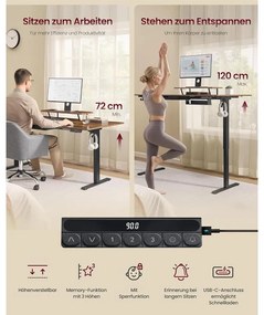 Magasságállítható íróasztal, 160 x 80 cm, vintage barna