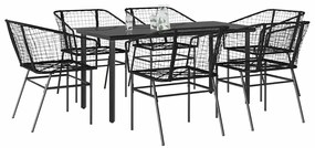vidaXL 7 részes fekete polyrattan üveg kerti étkezőgarnitúra