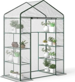 Outsunny Kültéri Üvegház 4-Szintes Kertész Üvegház Polcokkal Acél Váz Üvegház Növények, Virágok, Paradicsomok Számára 143x73x195 cm Átlátszó | Aosom
