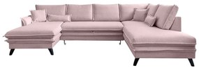 Charming Charlie púderrózsaszín kinyitható U alakú kanapé, jobb oldali - Miuform