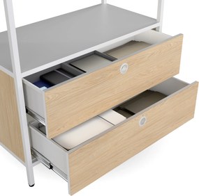 Polc fiókokkal irodába, iratrendezőkhöz és dokumentumokhoz, nyitott polcok, fém, fehér/sonoma tölgy, 800x2200x400 mm: ARIEL Eco Design