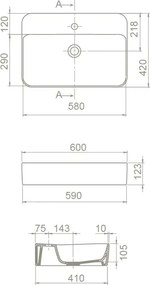 CeraStyle HERA - PULTRA ültethető - Top Counter - porcelán mosdó - 60 x 42 cm