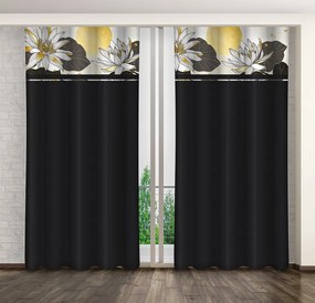 Klasszikus fekete függöny lótuszvirágokkal Szélesség: 160 cm | Hossz: 270 cm