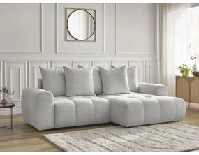 Világosszürke zsenília kinyitható-tárolóhelyes sarokkanapé (jobb oldali-heverő résszel) Roxelane – Bobochic Paris