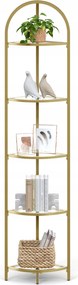 Arany színű Glamour sarok üveg könyvespolc, 158 cm magas, könyvek, díszek és dekorációk tárolására