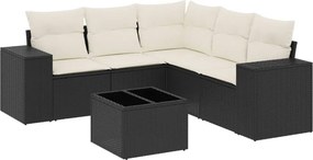 vidaXL 6 részes fekete polyrattan kerti ülőgarnitúra párnákkal