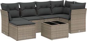 vidaXL 7 részes világosszürke polyrattan kerti ülőgarnitúra párnákkal