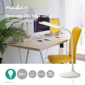 Nedis LTLG3M1WT4 - LED asztali lámpa, állítható fényerő, 6W, 5V, 2200 mAh, fehér
