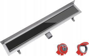 Lineáris fali lefolyó szett Vogi rács Fekete Üveg 90cm +száraz Szifon