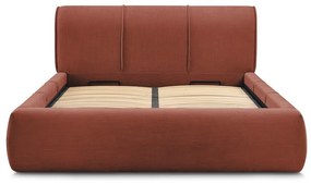 Narancssárga kárpitozott franciaágy tárolóhellyel, ágyráccsal 180x200 cm Vernon – Bobochic Paris