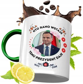 Zöld Bögre Andrzej Duda Elnök Ajándék Nyomtatott Fotóval