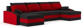 SPARTAN U alakú kinyitható kanapé Fekete /piros