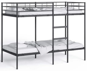 fekete acél emeletes ágy matrac nélkül 90 x 190 cm