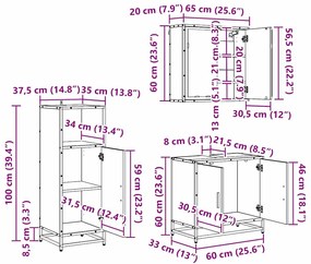 Fürdőszoba bútor szett 3 pcs Musta tammi 60 x 33 x 60 cm
