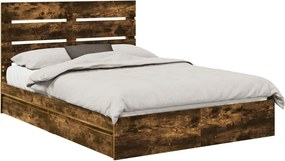 vidaXL Tárolós Ágy fejtámlával Füstölt tölgy 160 x 200 cm Faanyag