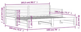 tömör fenyőfa kihúzható kanapéágy 90 x 200 cm