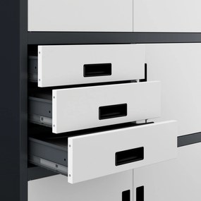 Fém iratszekrény széffel és fiókokkal FILIP II, 900 x 1850 x 400 mm, antracit-fehér