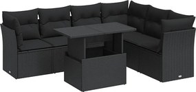 vidaXL 7 részes fekete polyrattan kerti ülőgarnitúra párnával
