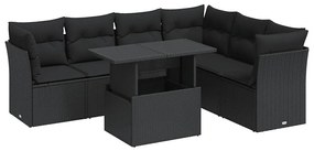 vidaXL 7 részes fekete polyrattan kerti ülőgarnitúra párnával