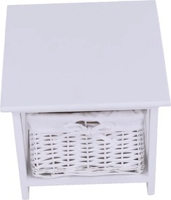 Éjjeliszekrény, fa/vesszőfonás/szövet, fehér, RAFAELLO
