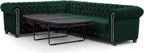 Zöld bársony kinyitható sarokkanapé (bal oldali-L alakú) York Blik – Ropez