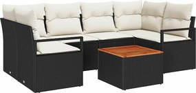 vidaXL Kerti Kanapé Szett párnával 7 pcs Fekete polirattan