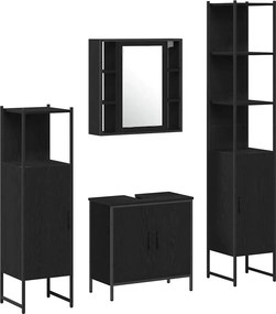 vidaXL Fürdőszoba bútor szett polcokkal tárolóval 4 pcs Fekete Faanyag