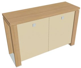 Verno+ alacsony szekrény 140 x 46 x 90 cm, üvegajtó, világos tölgy / vanília