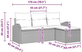 4 db-os Kerti Kanapé Szett Párnákkal Bézs Poli Rattan