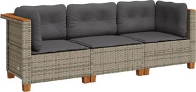 vidaXL 3 személyes szürke polyrattan kerti kanapé párnával